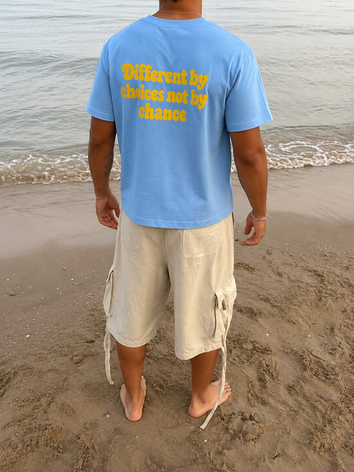 Different by choices not by chance - Blue Heavyweight Drop Shoulder Cotton T-Shirt